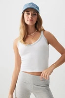 Ardene Basic Contrast Trim V-Neck Tank Top in White | Size | Cotton/Elastane | Eco-Conscious