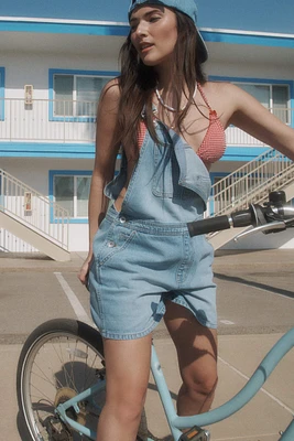 Ardene Denim Overall Shorts in Blue | Size | 100% Cotton
