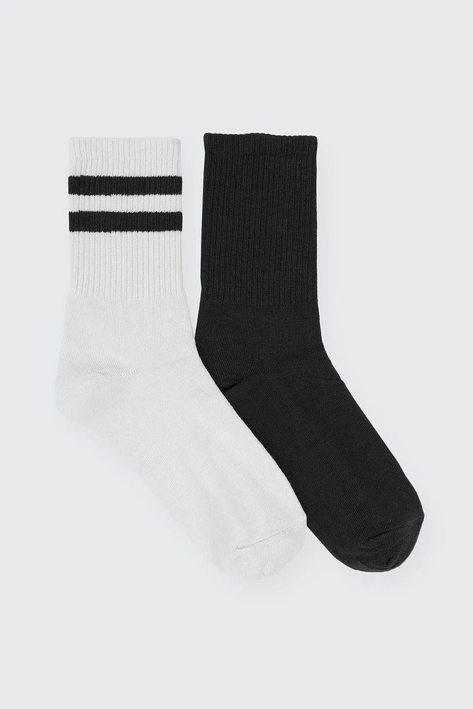 Ardene 2-Pack Recycled Polyester Crew Socks in Black | Polyester/Spandex | Eco-Conscious