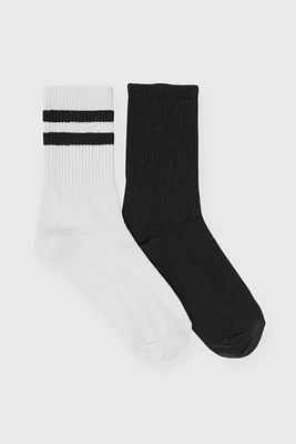 Ardene 2-Pack Recycled Polyester Crew Socks in Black | Polyester/Spandex | Eco-Conscious