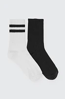 Ardene 2-Pack Recycled Polyester Crew Socks in Black | Polyester/Spandex | Eco-Conscious