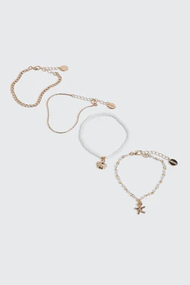 Ardene 4-Pack Assorted Sea Bracelets in Gold