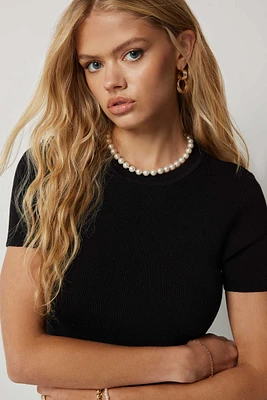 Ardene Crop Sweater T-Shirt in Black | Size XS | Nylon/Viscose