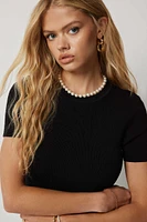 Ardene Crop Sweater T-Shirt in Black | Size XS | Nylon/Viscose