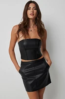 Ardene Faux Leather Structured Tube Top in Black | Size Large | Faux Leather/Polyester