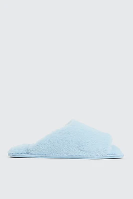 Ardene Faux Fur Slippers in Light Blue | Size