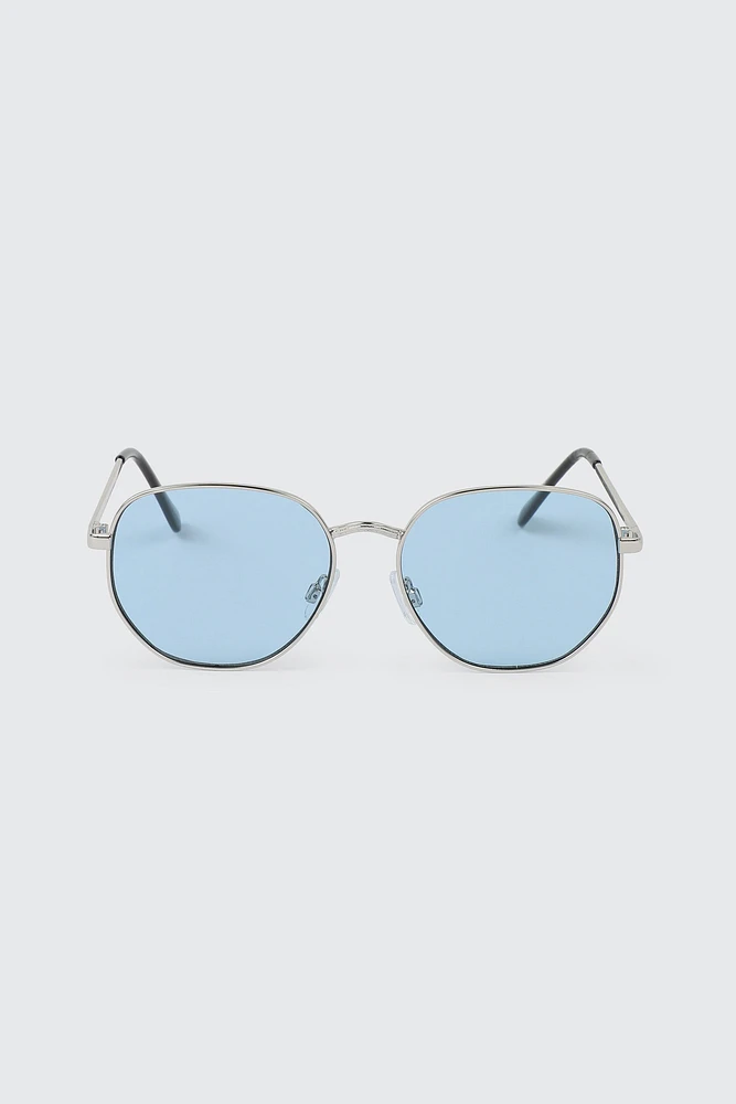 Ardene Metal Round Sunglasses in Medium Blue