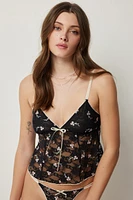Ardene Embroidered Lace Babydoll Bra in Black | Size Small | Nylon/Elastane