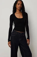 Ardene Crop Scoop Neck Sweater in Black | Size | Polyester/Nylon/Viscose