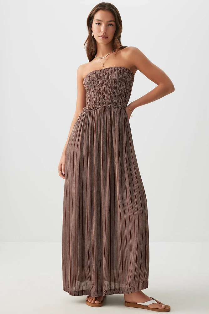 Ardene Crinkle Maxi Tube Dress in Brown | Size | Rayon