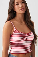 Ardene Striped Pointelle Crop Tank Top in Red | Size | 100% Cotton