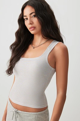 Ardene Basic Crop Rib Trapeze Neck Tank Top in Light | Size | Polyester/Elastane | Eco-Conscious