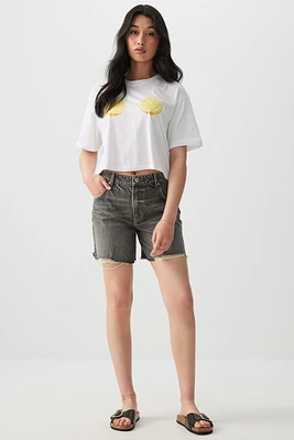 Ardene Mid Rise Relaxed Denim Bermuda Shorts in Black | Size | 100% Cotton