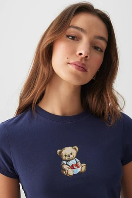 Ardene Graphic PJ Top in Dark Blue | Size | Cotton/Elastane | Eco-Conscious