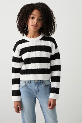 Ardene Kids Striped Cable Knit Sweater in | Size | Polyester/Elastane
