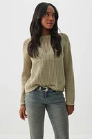 Ardene Open Stitch Crew Neck Sweater in Khaki | Size Small | 100% Cotton