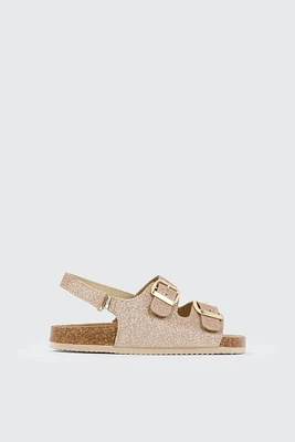 Ardene Kids Glitter Sandals in Gold | Size | Faux Leather