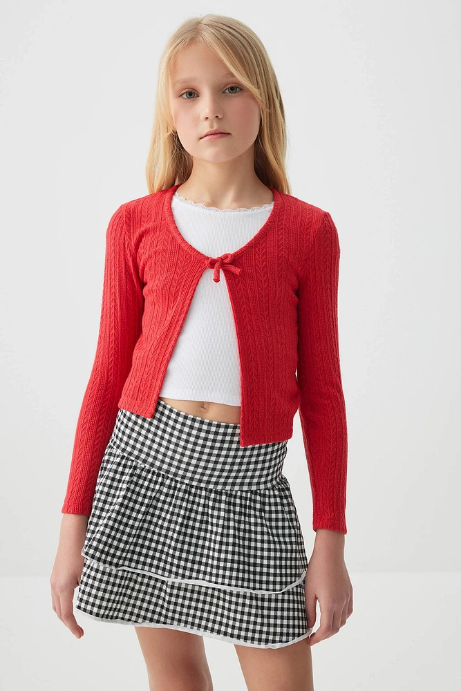 Ardene Kids V-Neck Cardigan with Bow Detail in | Size | Polyester/Nylon/Viscose