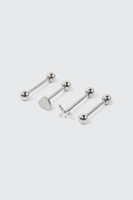 Ardene 4-Pack Bow & Heart Tongue Piercings in Silver