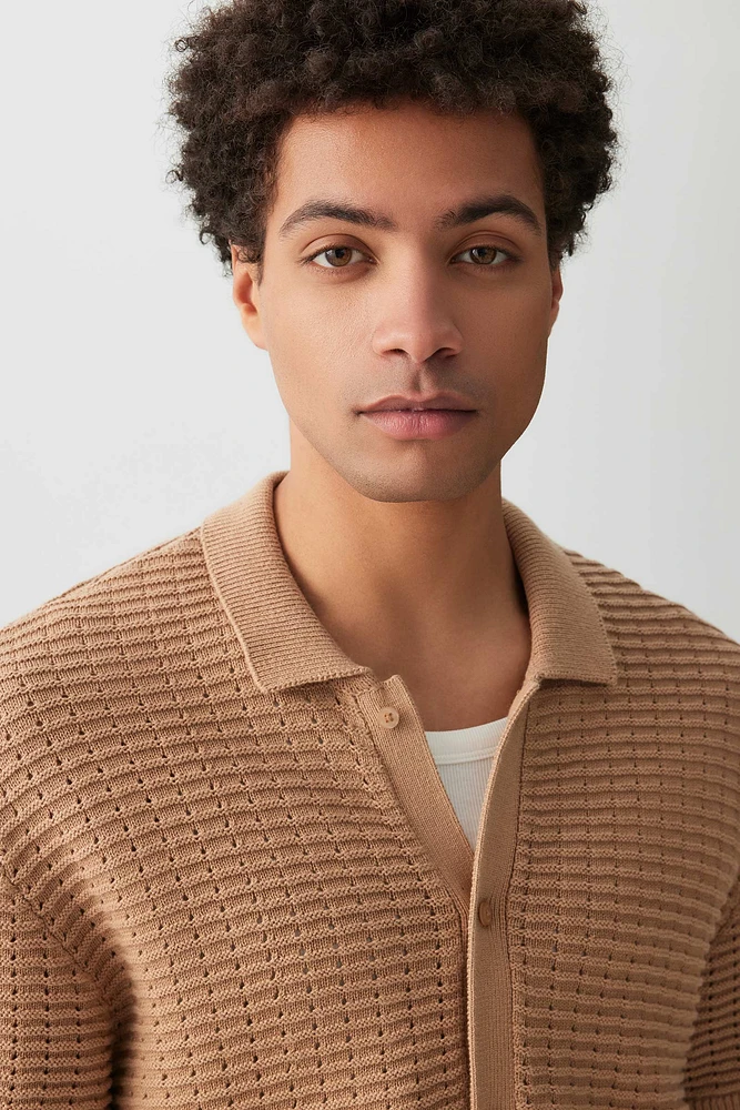 Ardene Man Knitted Short Sleeve Shirt For Men in Brown | Size XL | 100% Cotton