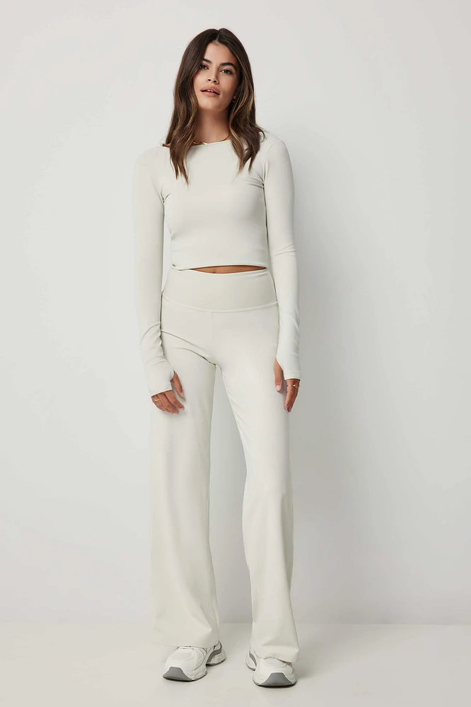 Ardene Rib Waistband Straight Leg Pants in White | Size XL | Nylon/Elastane | Eco-Conscious