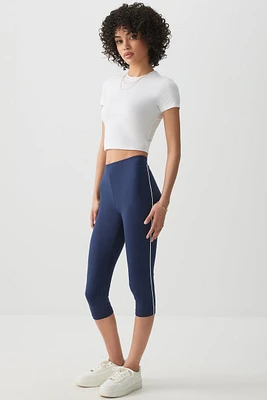 Ardene Contrast Stripe Capri Leggings in Dark Blue | Size | Polyester/Elastane | Eco-Conscious