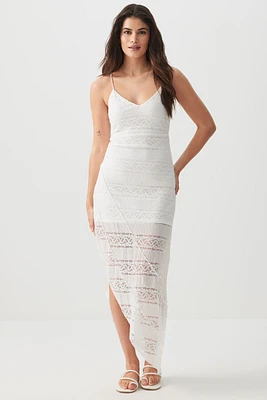 Ardene Crochet Lace Asymmetric Dress in White | Size | Polyester/Spandex