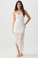 Ardene Crochet Lace Asymmetric Dress in White | Size | Polyester/Spandex