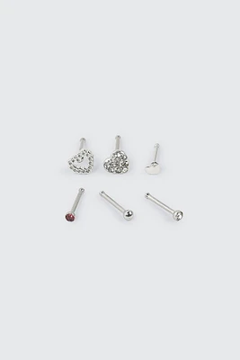 Ardene 6-Pack Heart Nose Studs in Silver