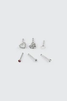 Ardene 6-Pack Heart Nose Studs in Silver
