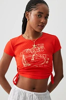 Ardene Ultra Crop Graphic T-Shirt with Side Ruching in | Size | Polyester/Elastane | Eco-Conscious