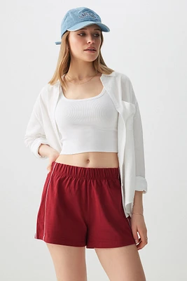 Ardene Contrast Stripe Sweatshorts in Burgundy | Size | 100% Cotton/Viscose