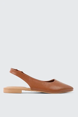 Ardene Pointed Toe Slingback Flats in Cognac | Size | Faux Leather | Eco-Conscious