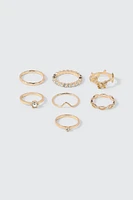 Ardene 7-Pack Rose & Crystal Rings in Gold | Size