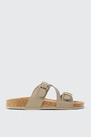Ardene Two-Buckle Sandals with Criss Cross Detail in Beige | Size | Faux Leather/Faux Suede | Eco-Conscious