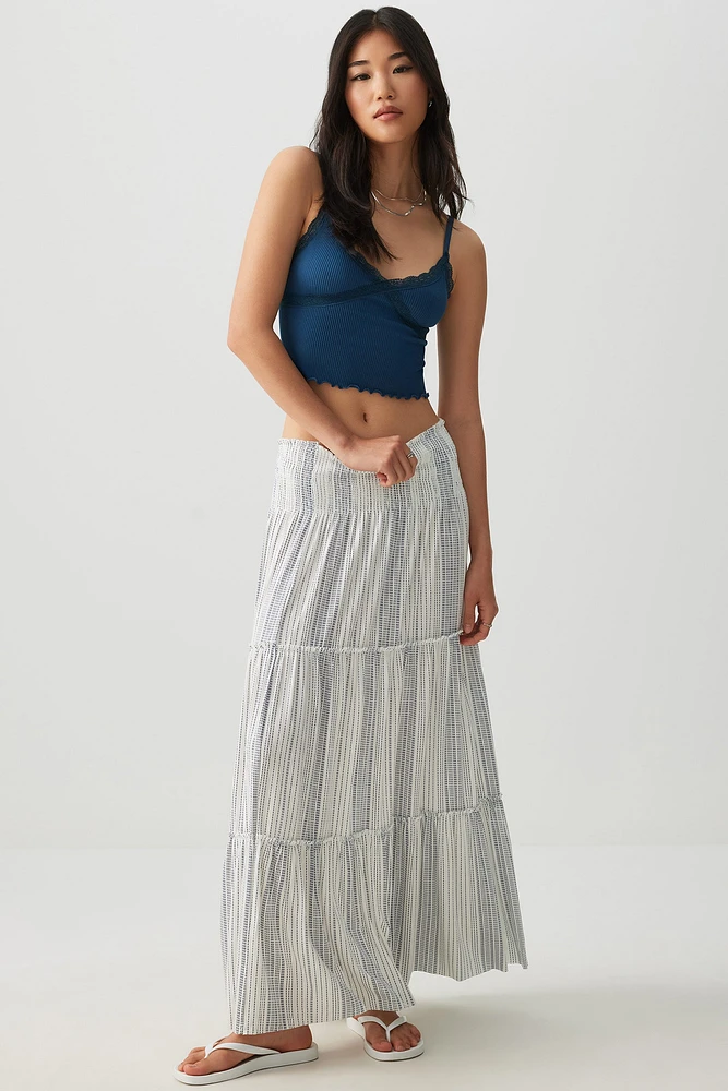 Ardene Two-Way Maxi Tiered Skirt in White | Size | Spandex/Viscose