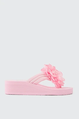 Ardene 3D Flower Wedge Flip-Flops Sandals in Light Pink | Size