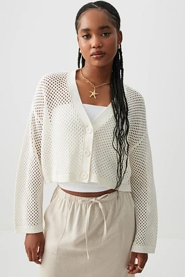 Ardene Crop Boxy Cardigan in White | Size Small | 100% Cotton