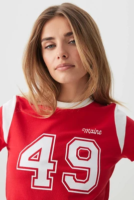 Ardene Graphic Crop T-Shirt in Red | Size | Cotton/Elastane