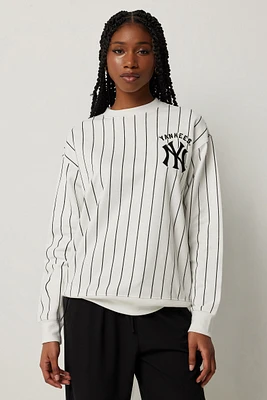 Ardene New York Yankees Sweatshirt in White | Size XL | Polyester/Cotton | Fleece-Lined