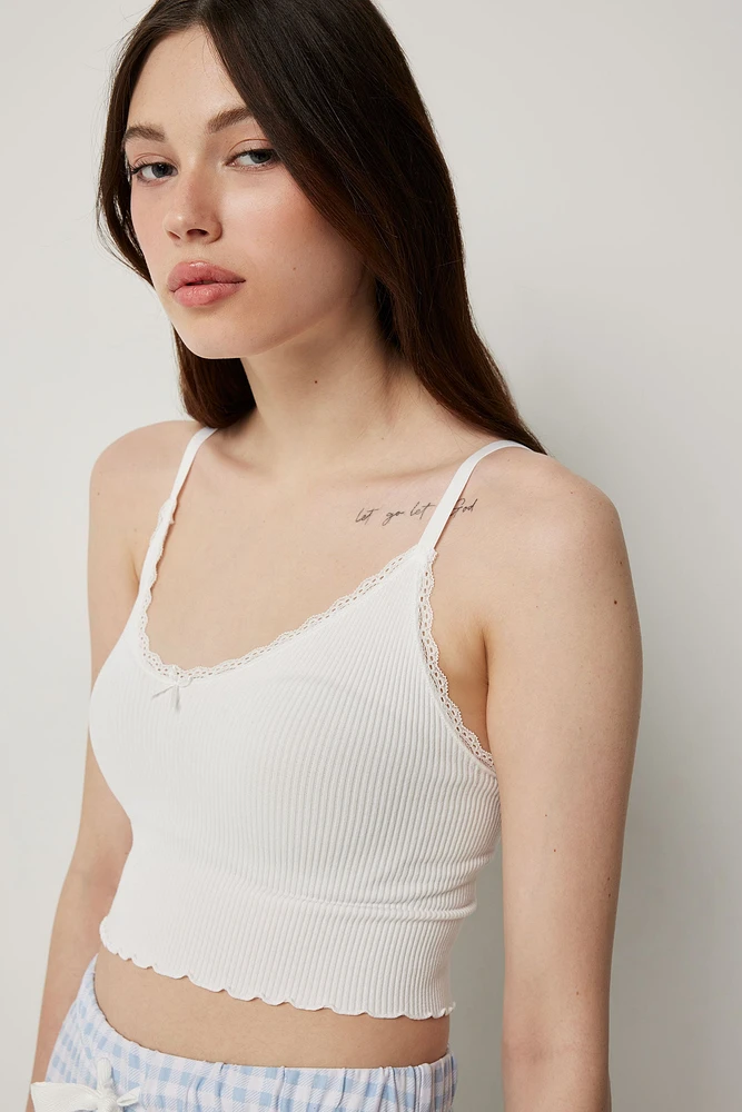 Ardene PJ Tank Top with Lace Detail in | Size | Nylon/Elastane | Eco-Conscious