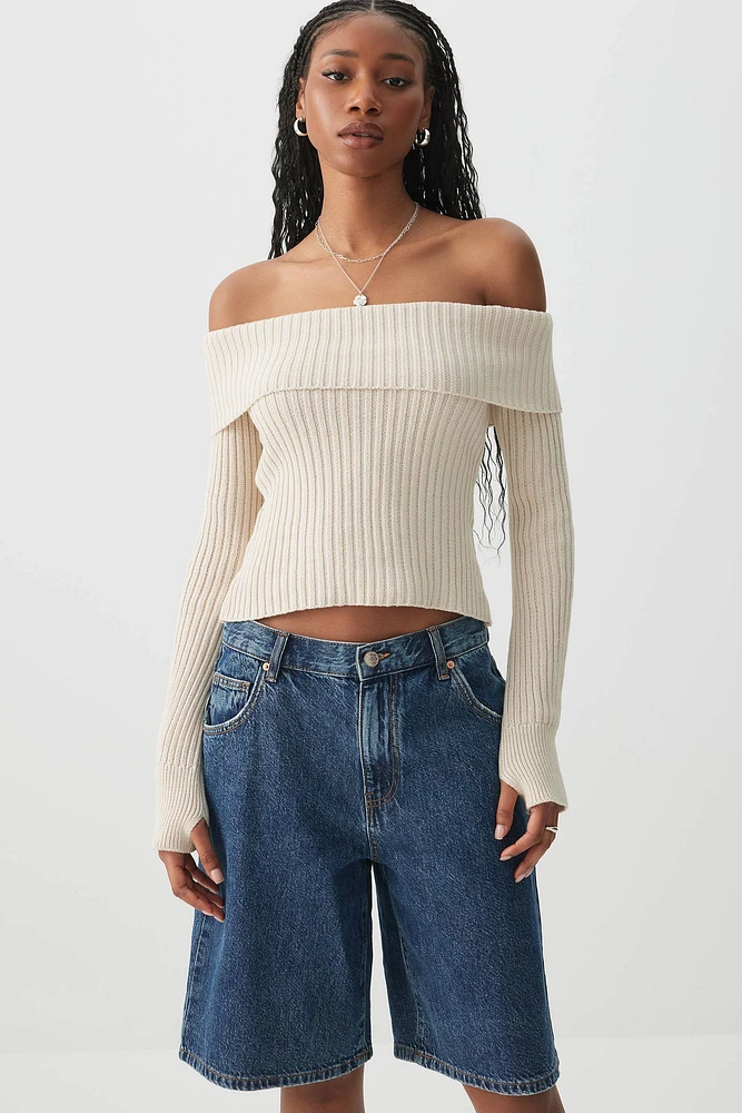 Ardene Off Shoulder Sweater in Beige | Size | 100% Cotton