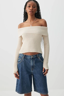Ardene Off Shoulder Sweater in Beige | Size | 100% Cotton