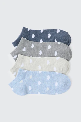 Ardene 4-Pack Heart Ankle Socks in Light Blue | Polyester/Spandex