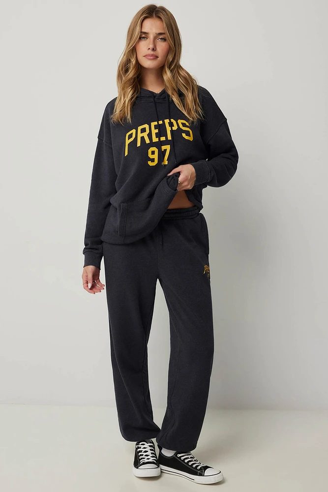 Ardene Logo Print Sweatpants in Dark Blue | Size Small | Polyester/Cotton | Fleece-Lined