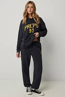 Ardene Logo Print Sweatpants in Dark Blue | Size Small | Polyester/Cotton | Fleece-Lined