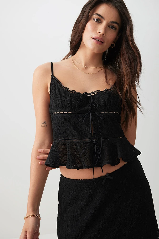 Ardene Textured Mesh Lace Trim Tank in | Size | Polyester/Nylon/Elastane