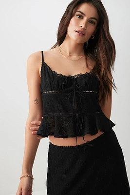 Ardene Textured Mesh Lace Trim Tank in | Size | Polyester/Nylon/Elastane