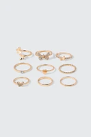 Ardene 9-Pack Butterfly Rings in Gold | Size