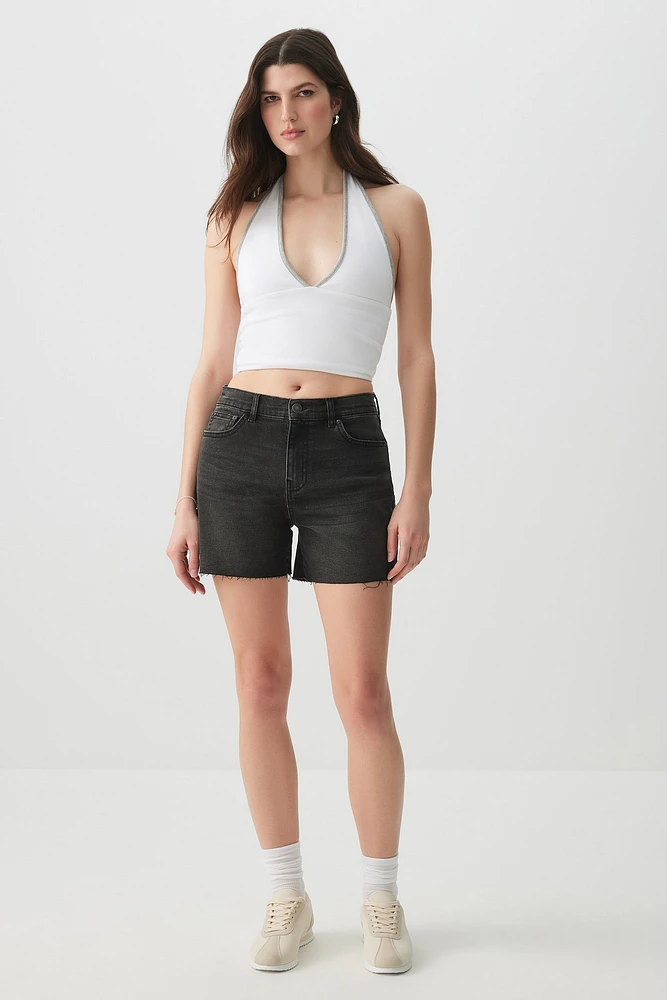 Ardene High Rise Midi Denim Shorts in | Size | Cotton/Elastane